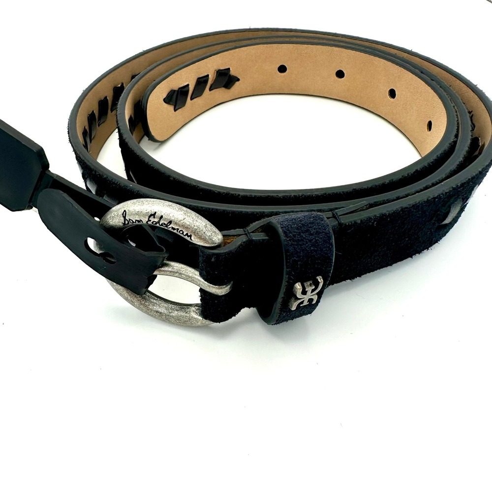 Sam Edelman Black Suede Whipstitch Belt Womens Medium Silver Buckle Boho NWT - Picture 5 of 9
